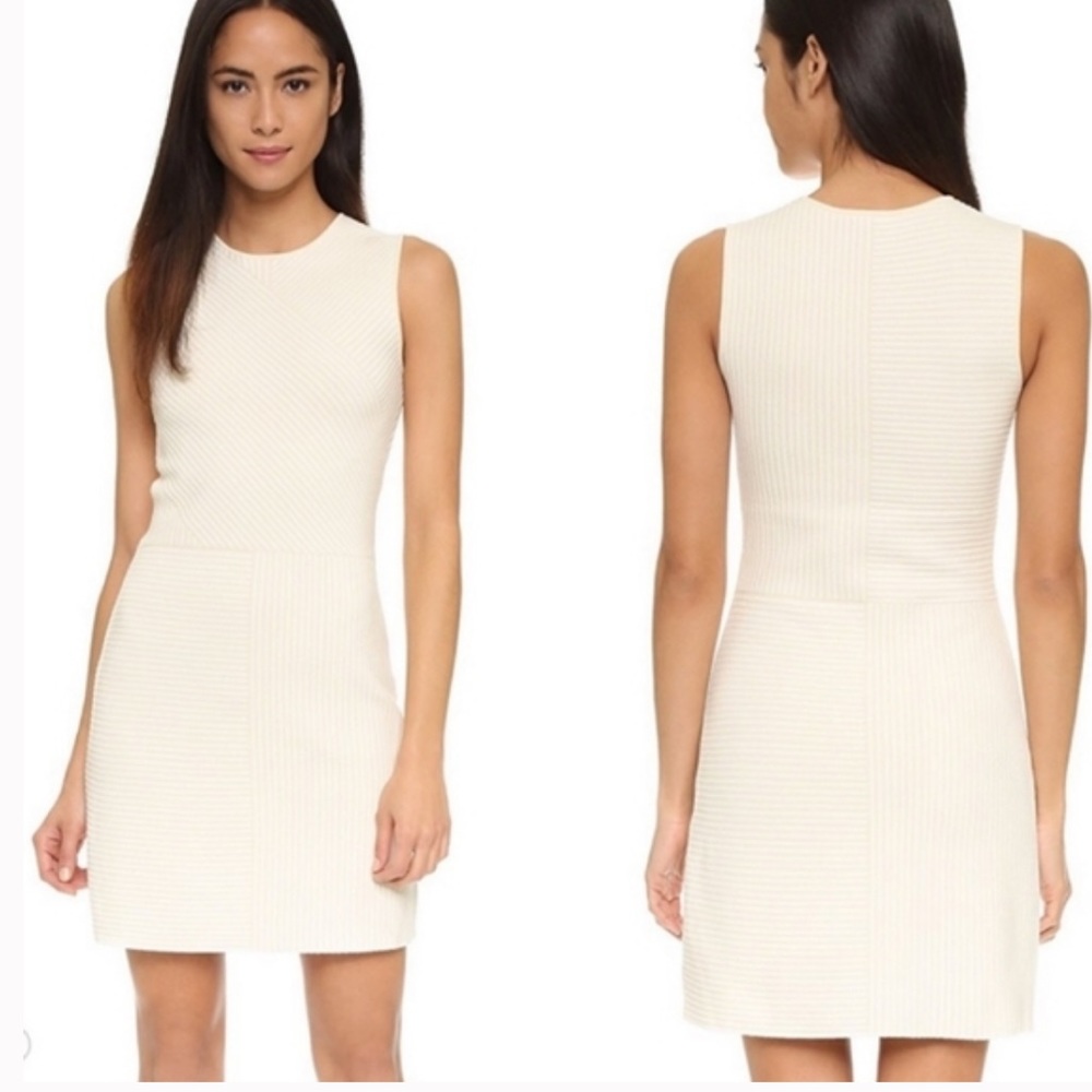 Theory Irelia geometric knit dress - tan and white